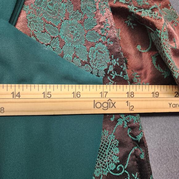 Womens Victorian Style Dress Jacket Set 10 Green Brown Brocade Pleated Oriental - Picture 12 of 16